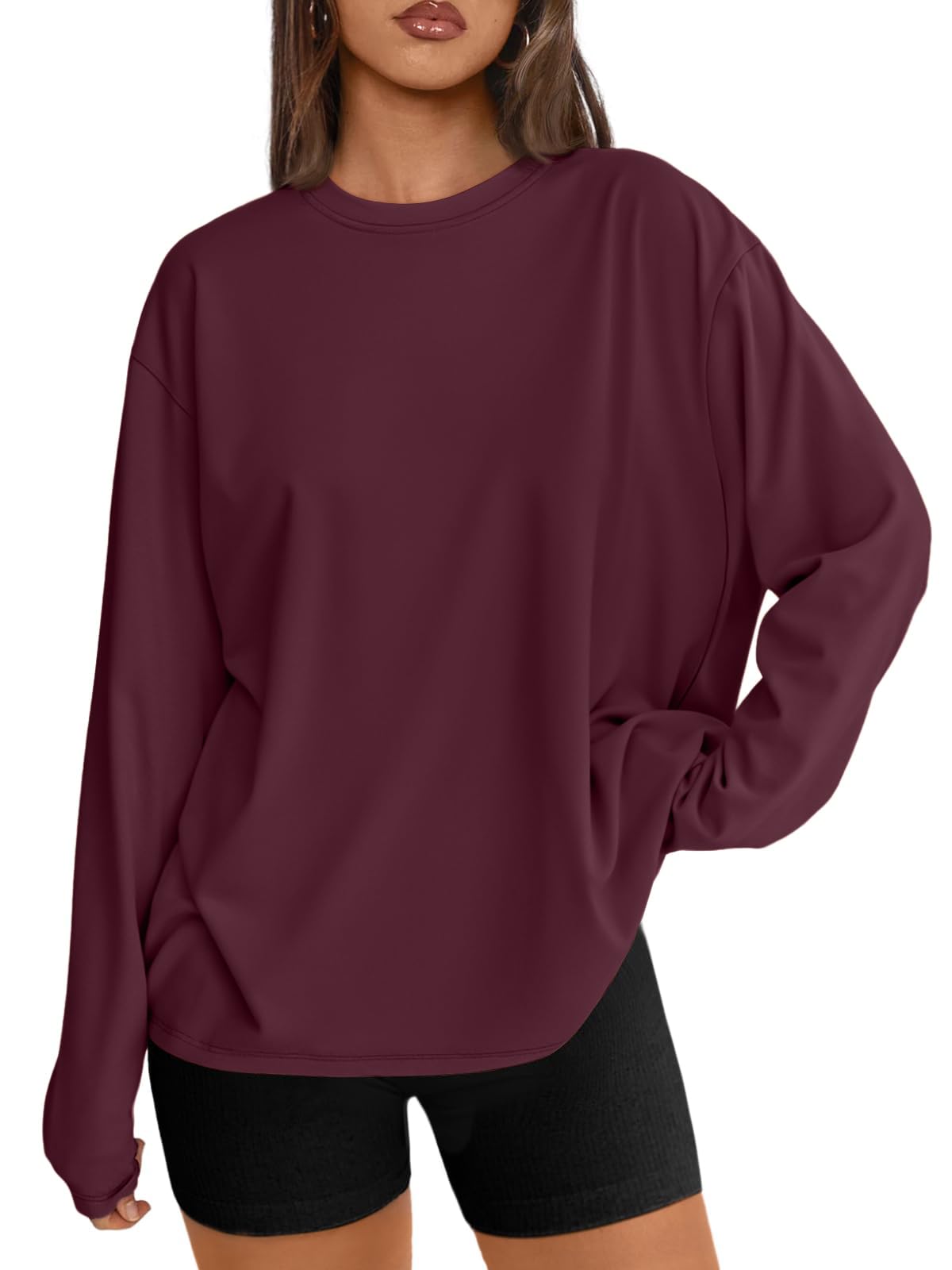 Trendy Queen Womens Oversized Long Sleeve Shirts Fall Tops 2026 Basic Tees