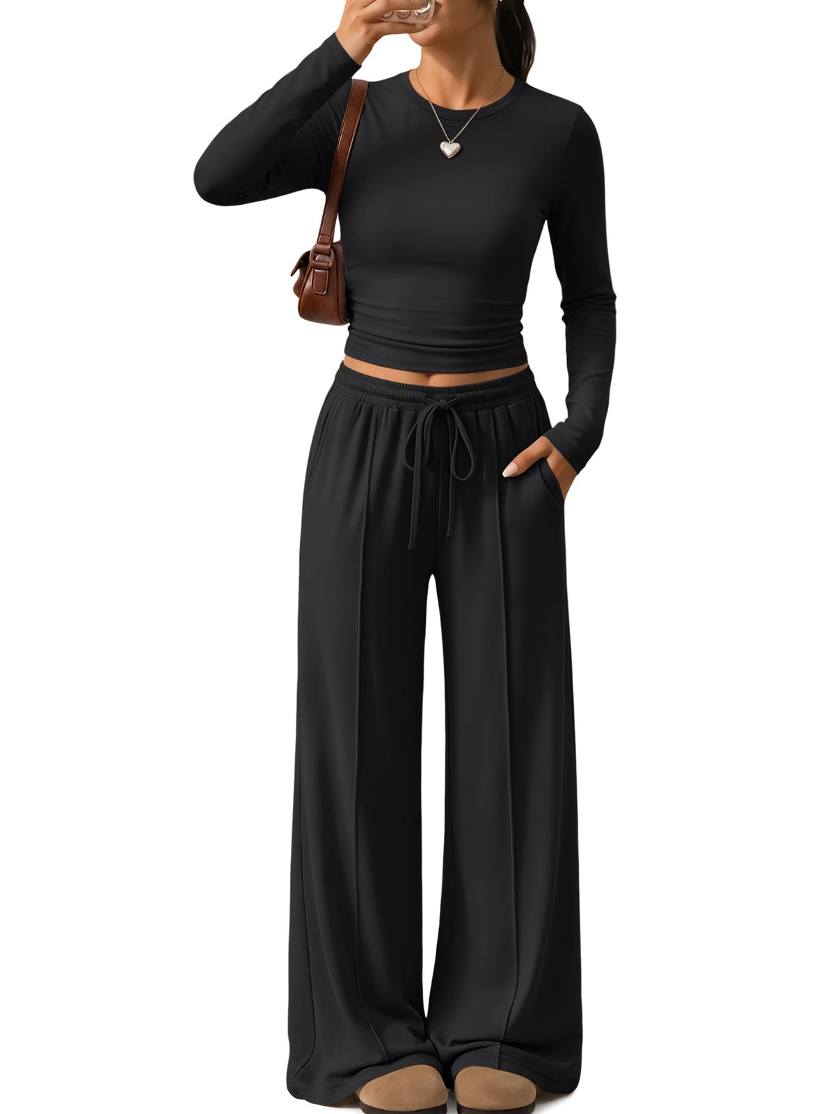 Trendy Queen Women's 2 Piece Fall Lounge Sets 2026 Designed with Pintuck