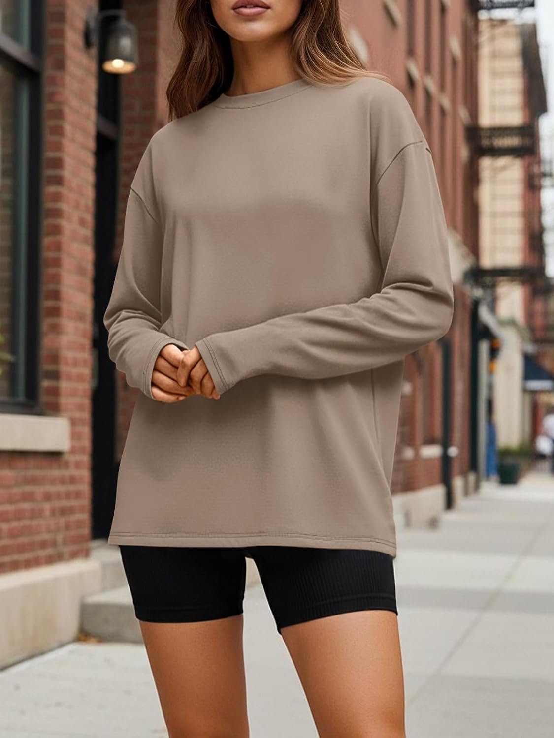 Trendy Queen Womens Oversized Long Sleeve Shirts Fall Tops 2026 Basic Tees