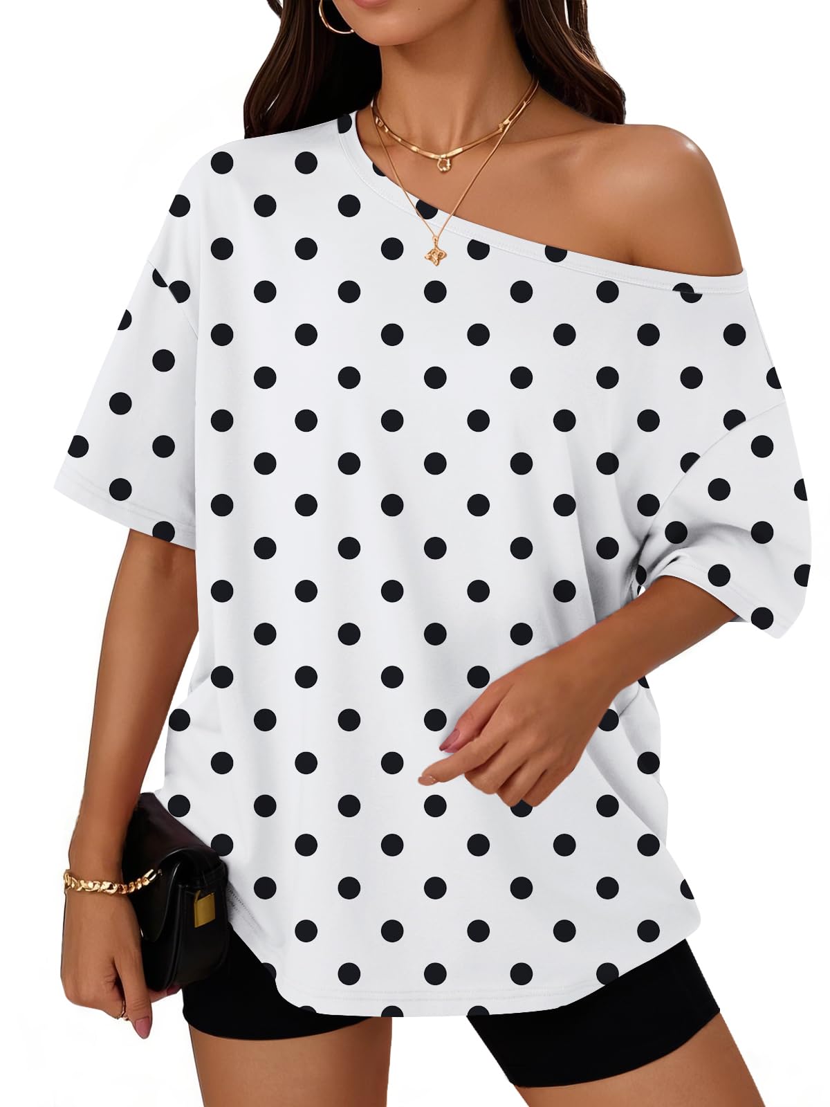Trendy Queen Womens Off the Shoulder Tops Oversized Summer T-Shirts 2026