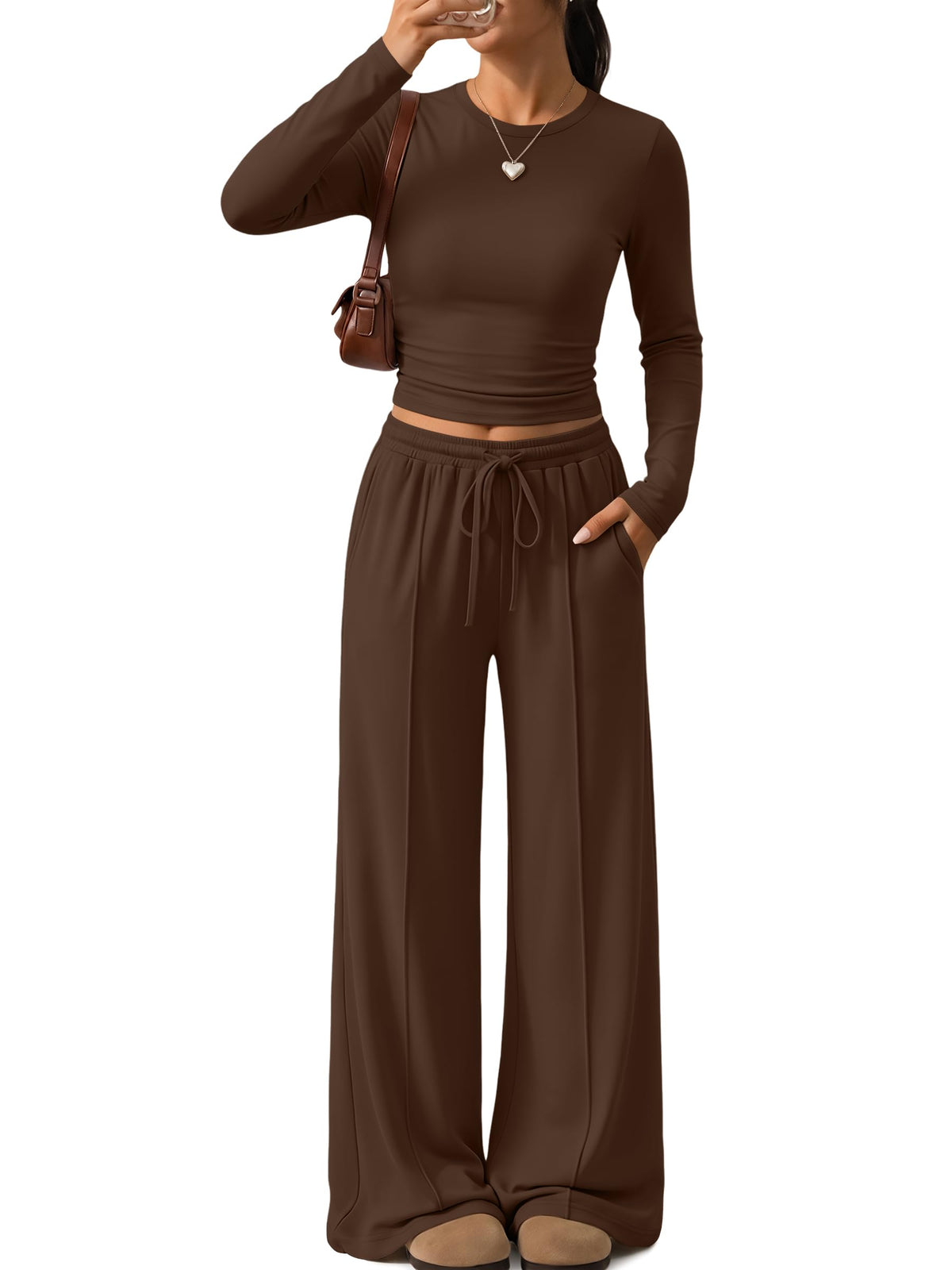 Trendy Queen Women's 2 Piece Fall Lounge Sets 2026 Designed with Pintuck