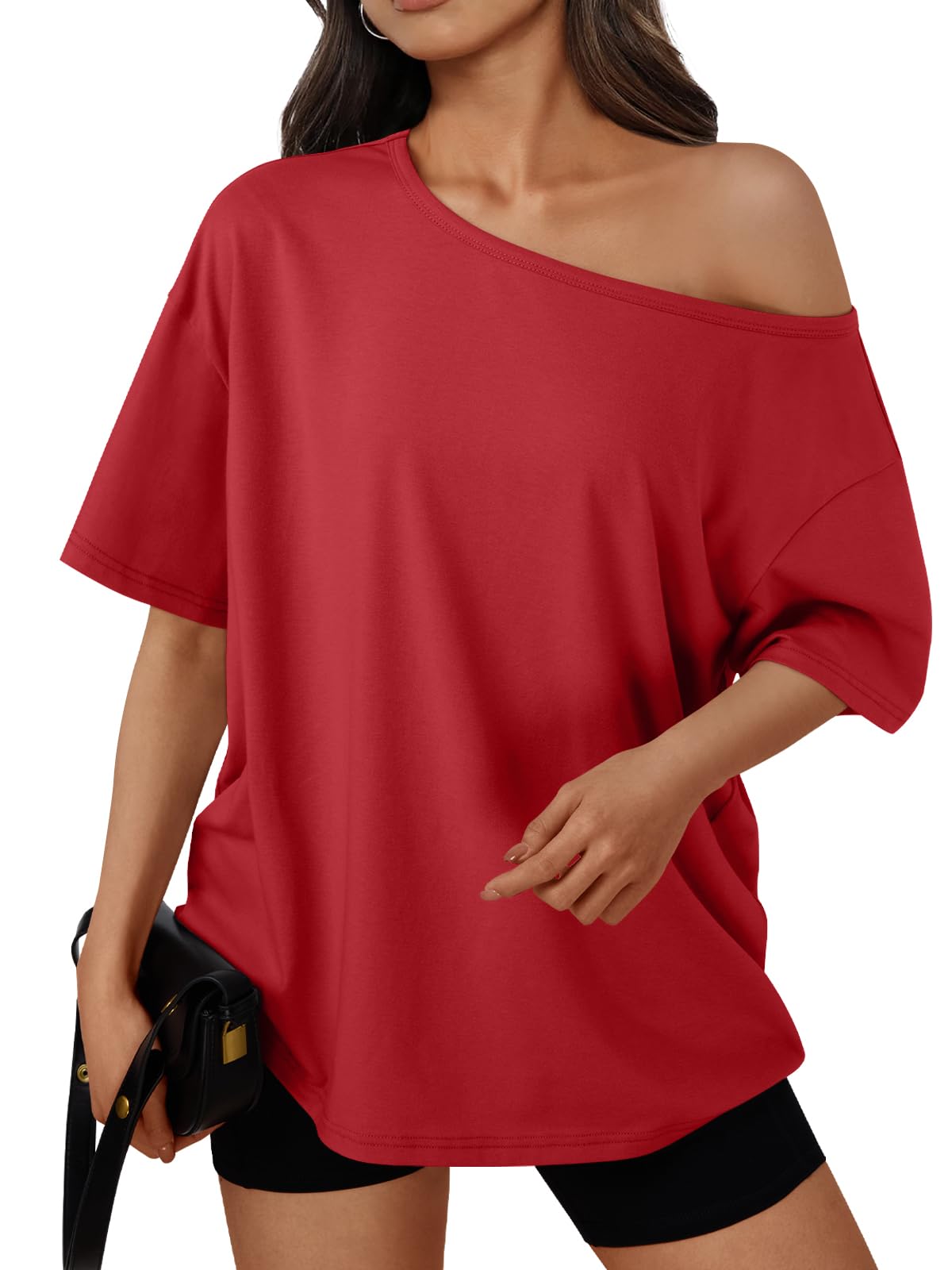 Trendy Queen Womens Off the Shoulder Tops Oversized Summer T-Shirts 2026