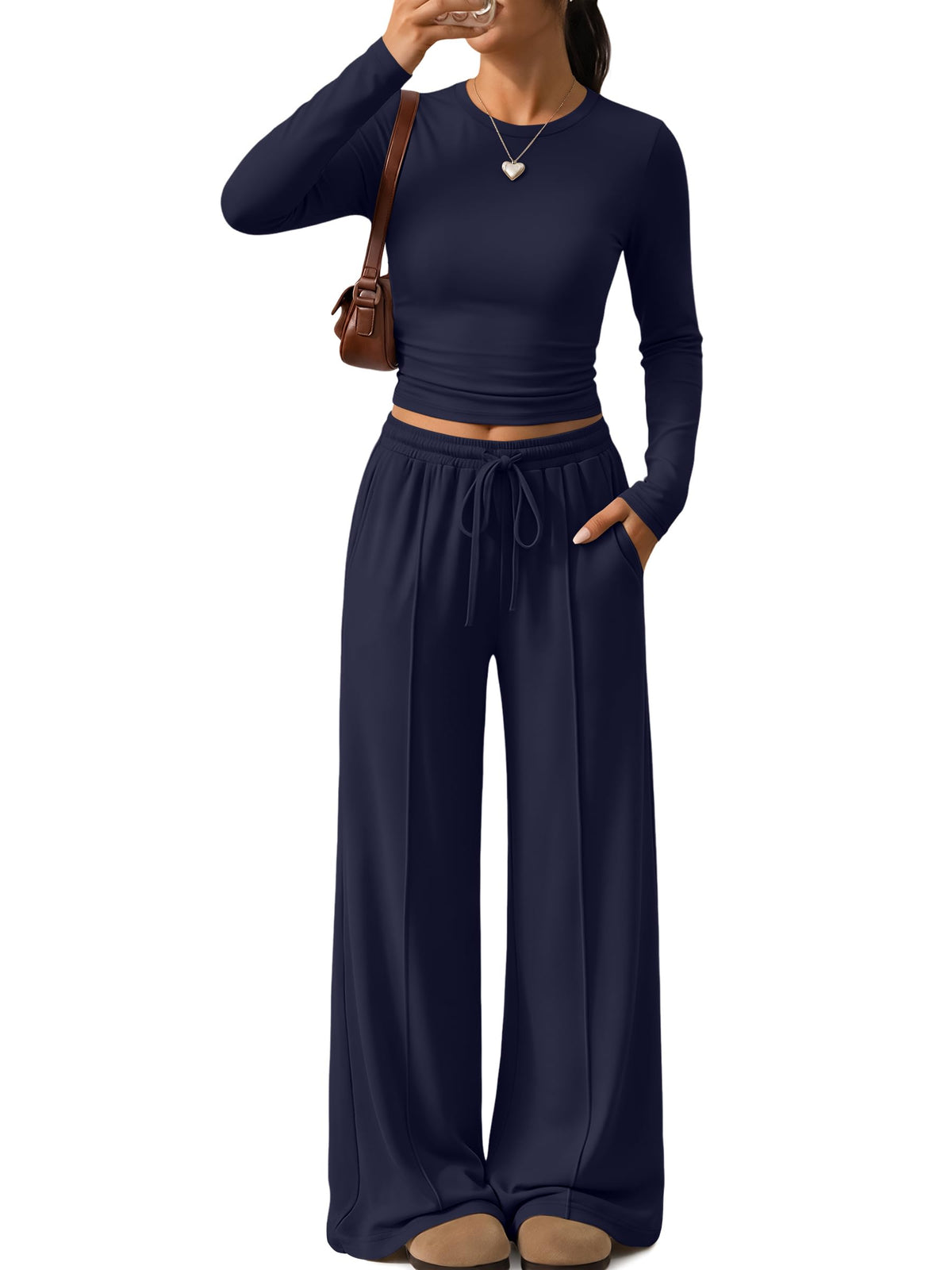 Trendy Queen Women's 2 Piece Fall Lounge Sets 2026 Designed with Pintuck