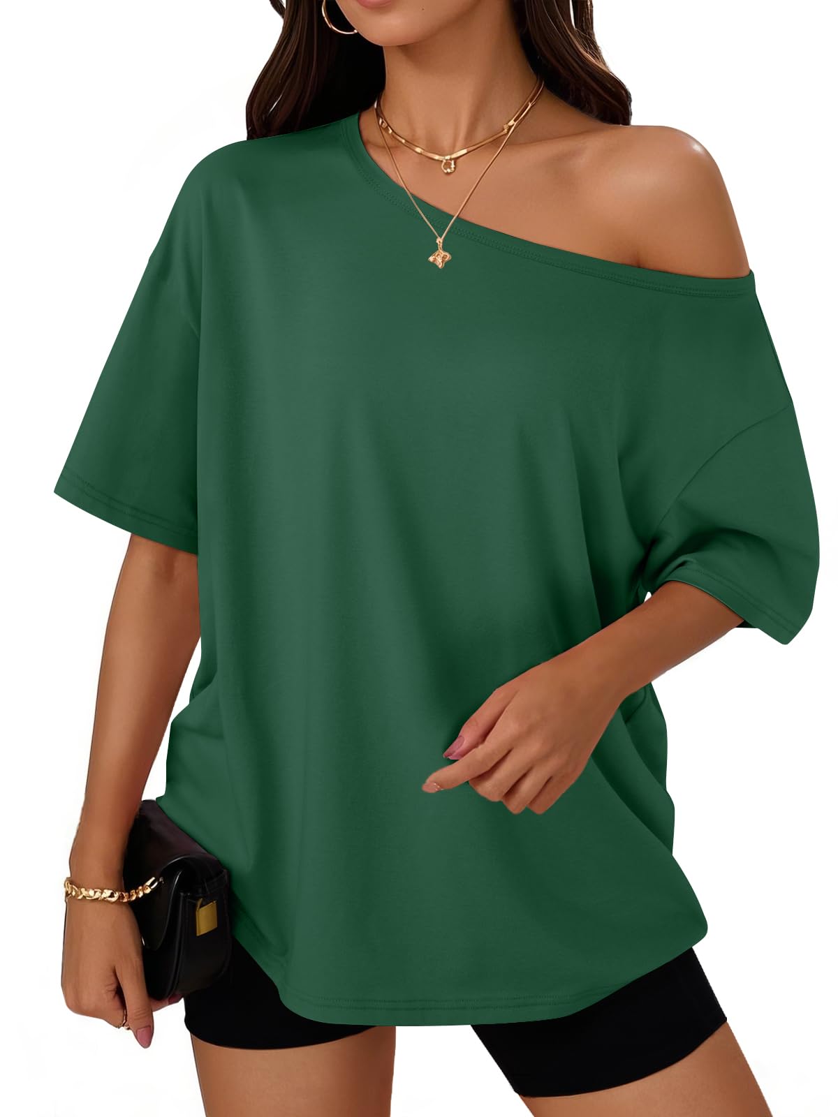 Trendy Queen Womens Off the Shoulder Tops Oversized Summer T-Shirts 2026