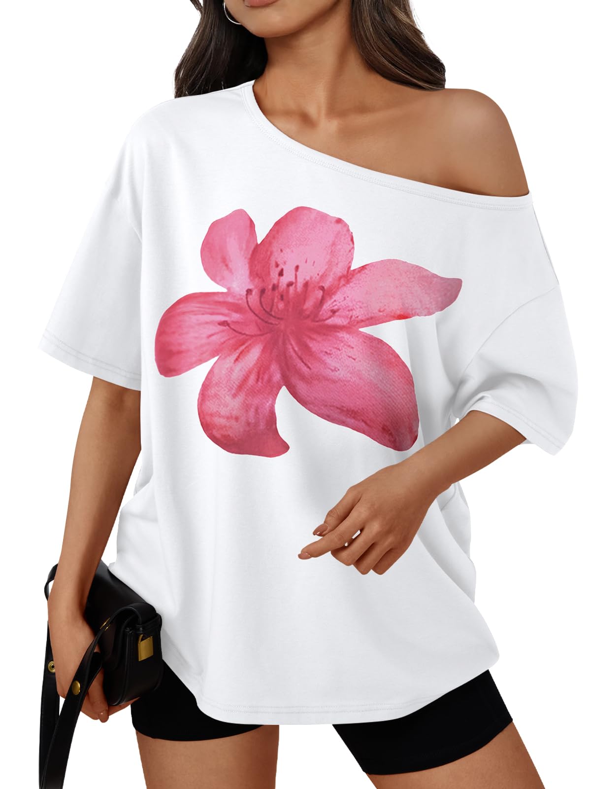 Trendy Queen Womens Off the Shoulder Tops Oversized Summer T-Shirts 2026