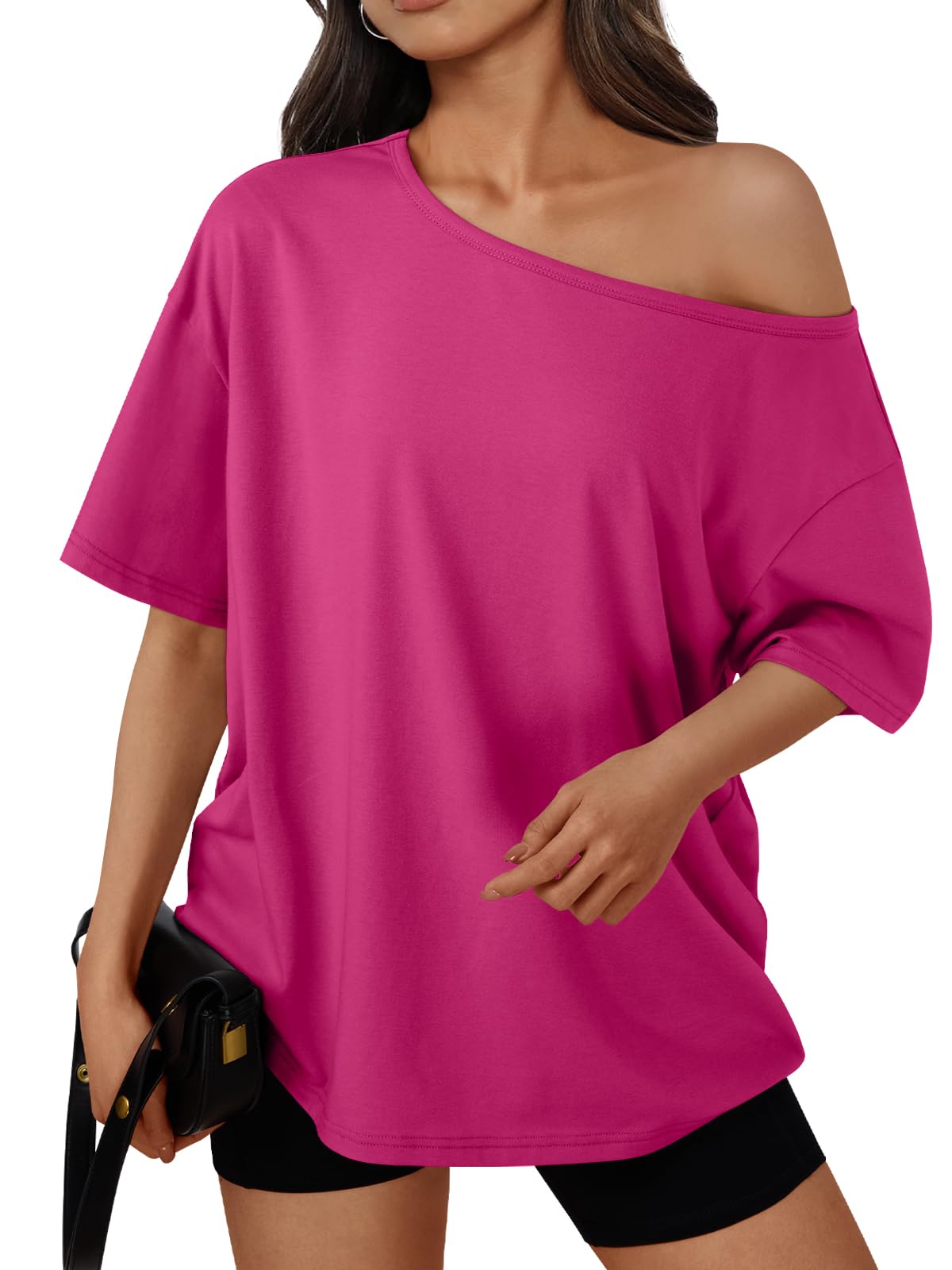 Trendy Queen Womens Off the Shoulder Tops Oversized Summer T-Shirts 2026