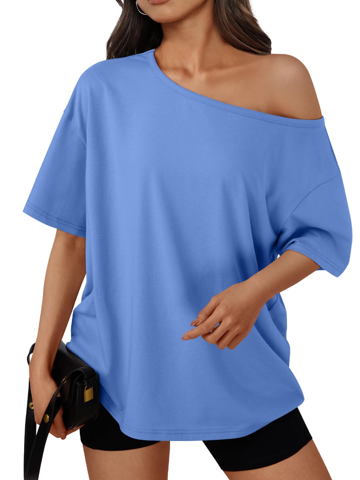 Trendy Queen Womens Off the Shoulder Tops Oversized Summer T-Shirts 2026