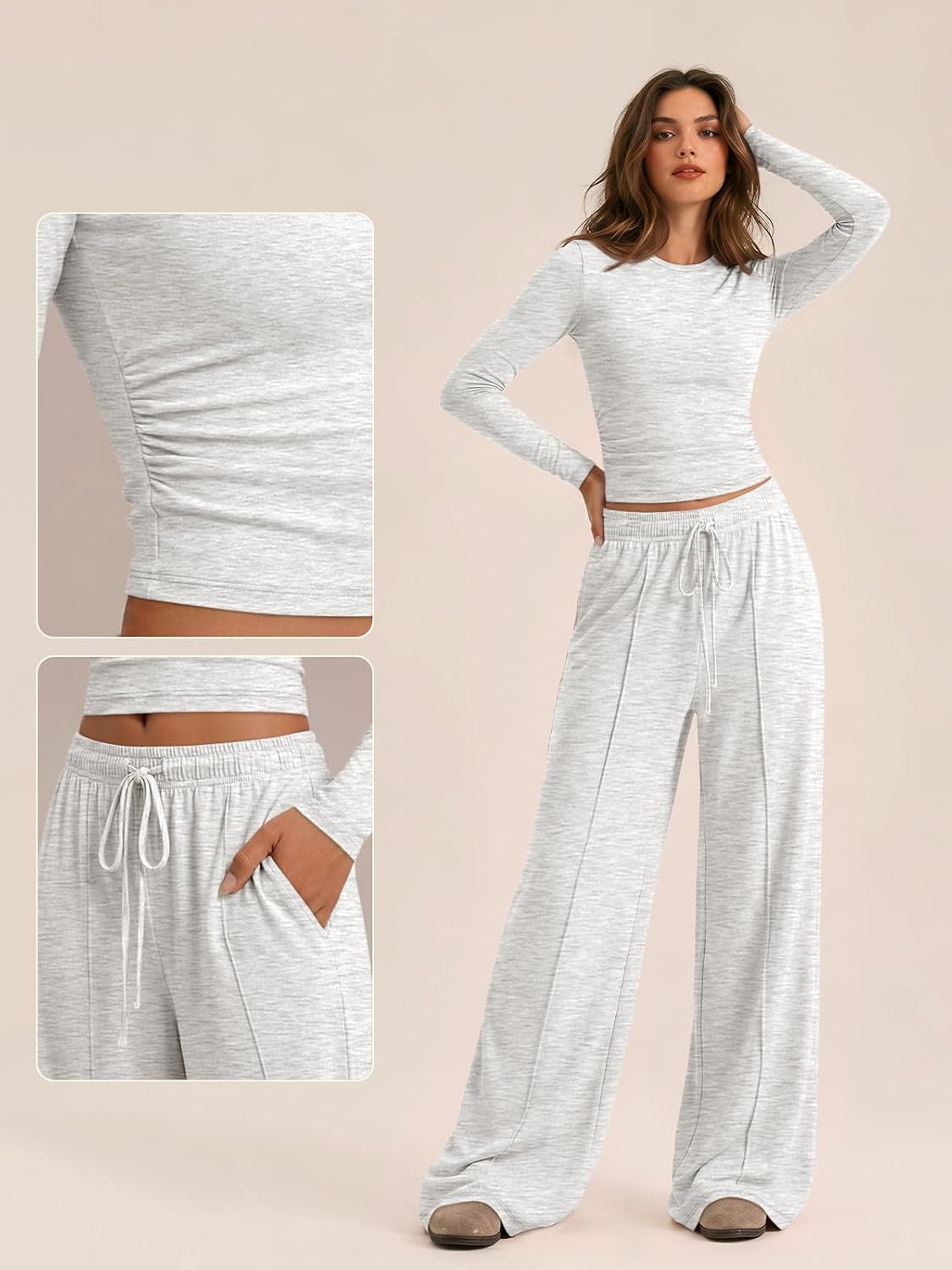 Trendy Queen Women's 2 Piece Fall Lounge Sets 2026 Designed with Pintuck