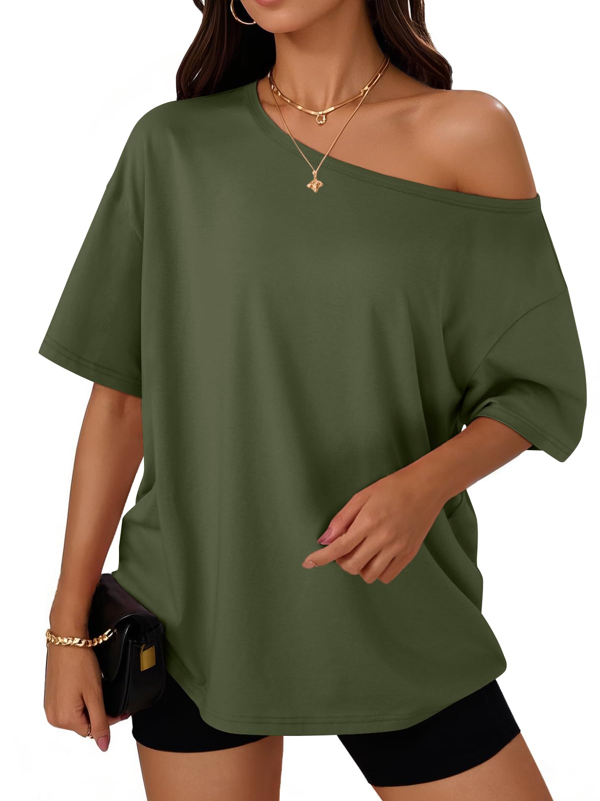 Trendy Queen Womens Off the Shoulder Tops Oversized Summer T-Shirts 2026