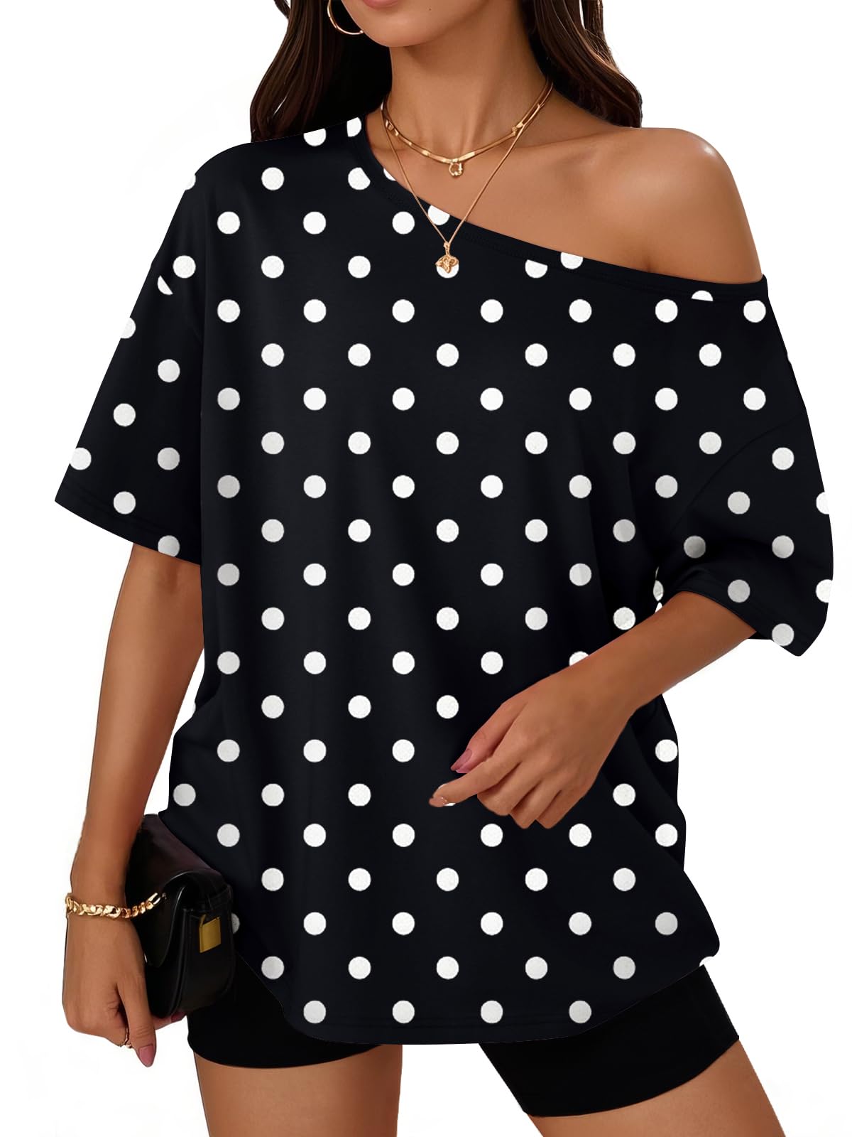 Trendy Queen Womens Off the Shoulder Tops Oversized Summer T-Shirts 2026
