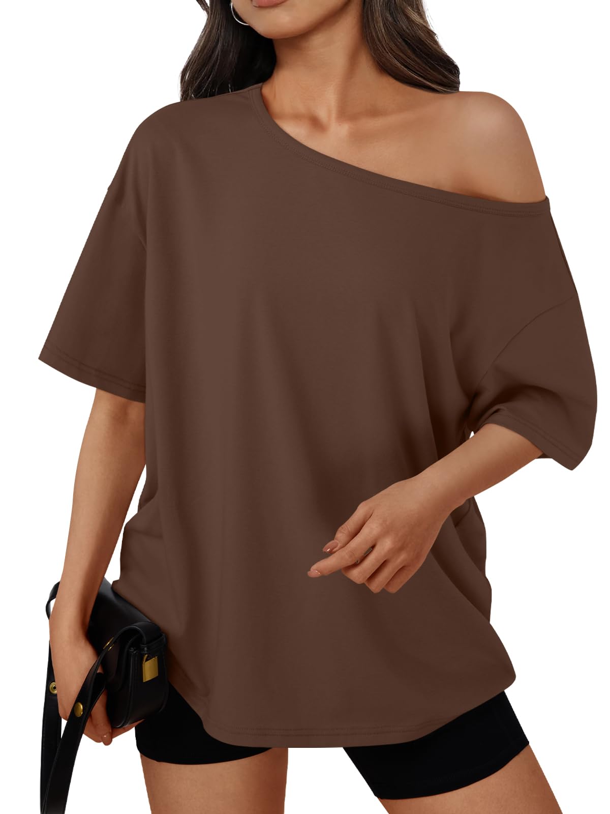 Trendy Queen Womens Off the Shoulder Tops Oversized Summer T-Shirts 2026