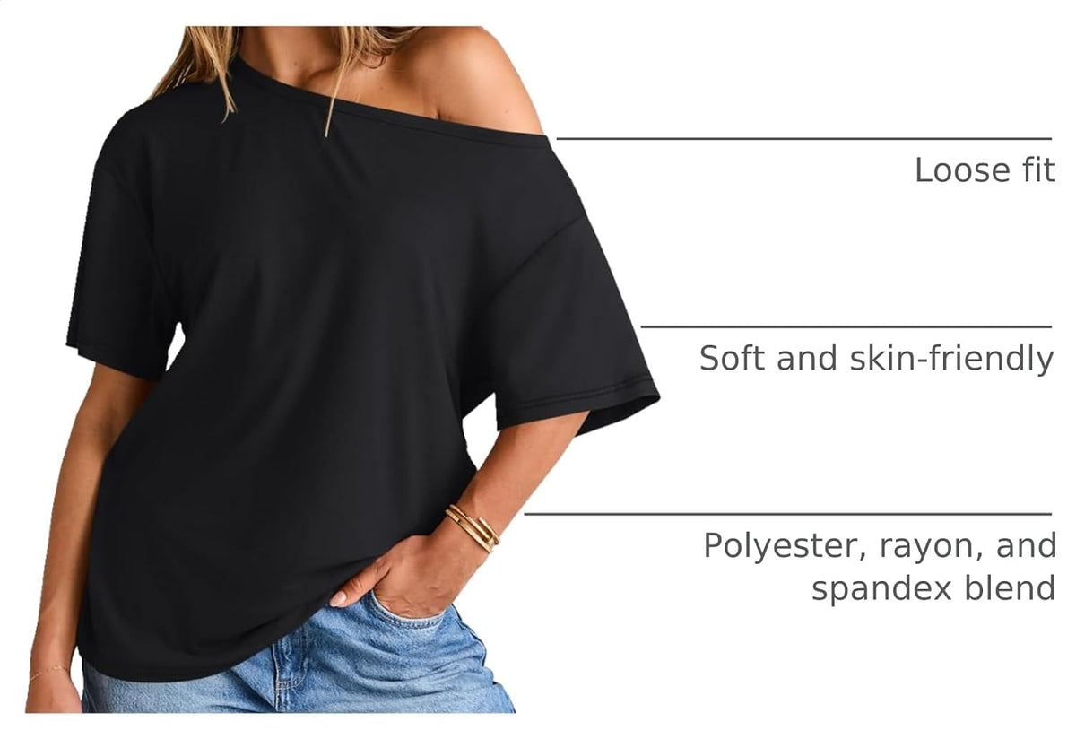 Trendy Queen Womens Off the Shoulder Tops Oversized Summer T-Shirts 2026