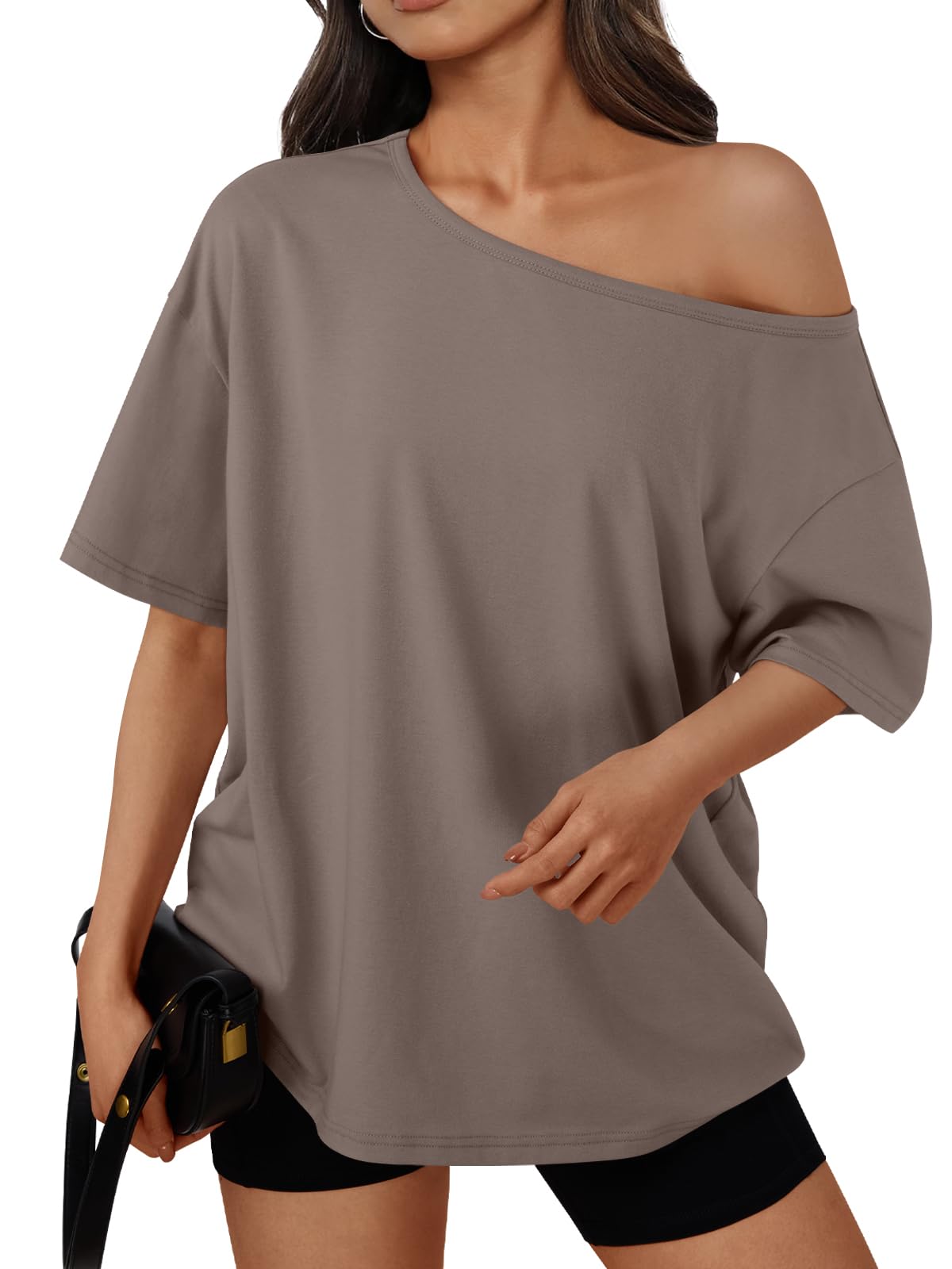 Trendy Queen Womens Off the Shoulder Tops Oversized Summer T-Shirts 2026