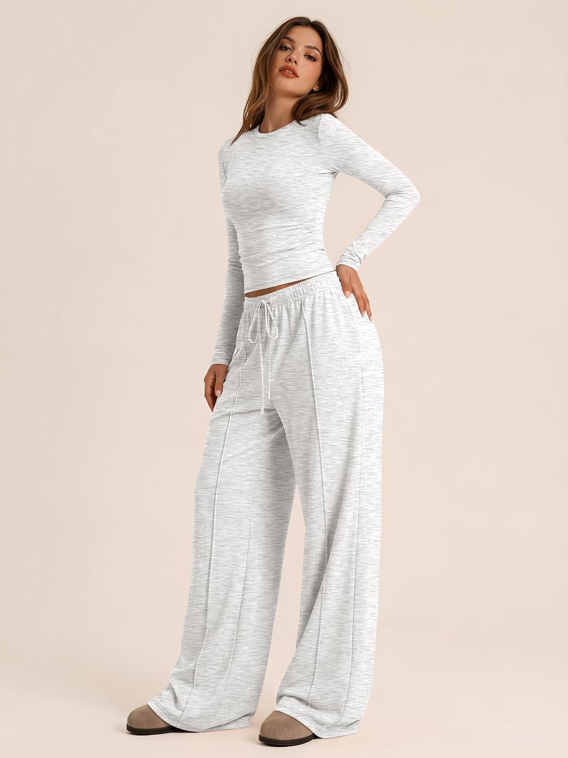 Trendy Queen Women's 2 Piece Fall Lounge Sets 2026 Designed with Pintuck